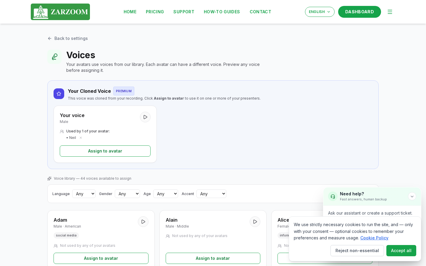 Set up your presenter and voice: voices